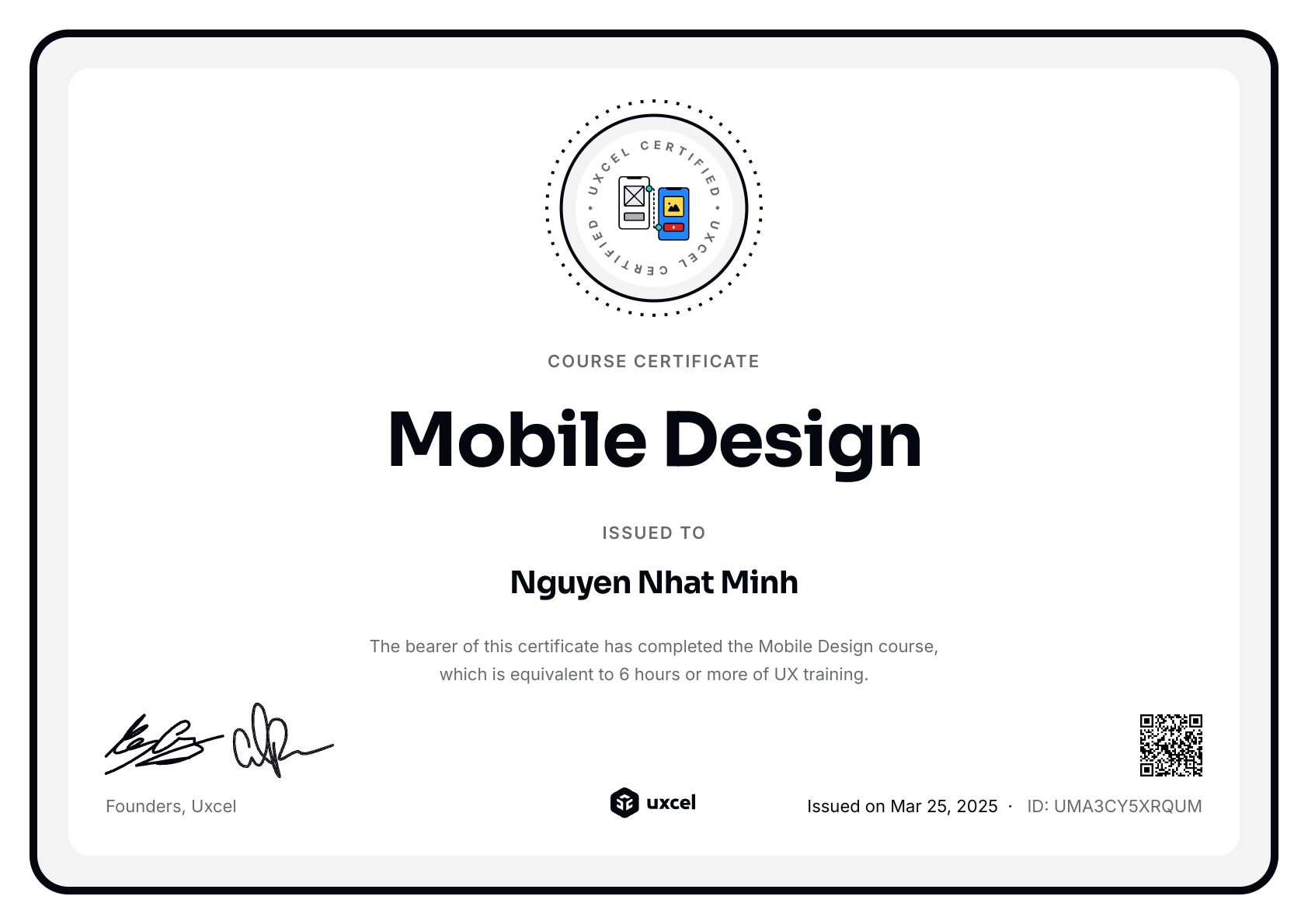 Nguyen Nhat Minh's certificate